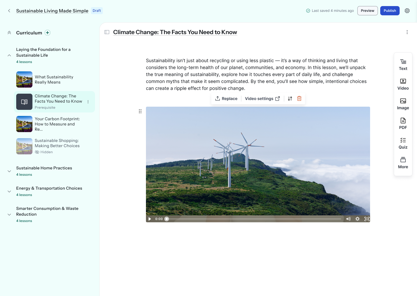 The current course builder experience.